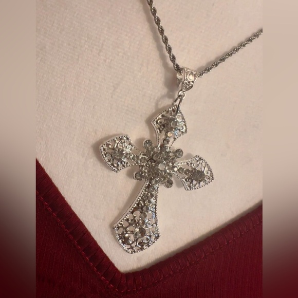 Gothic Cross Necklace Crystal Cross Choker Silver Tone Stainless Steel C… - Picture 11 of 12